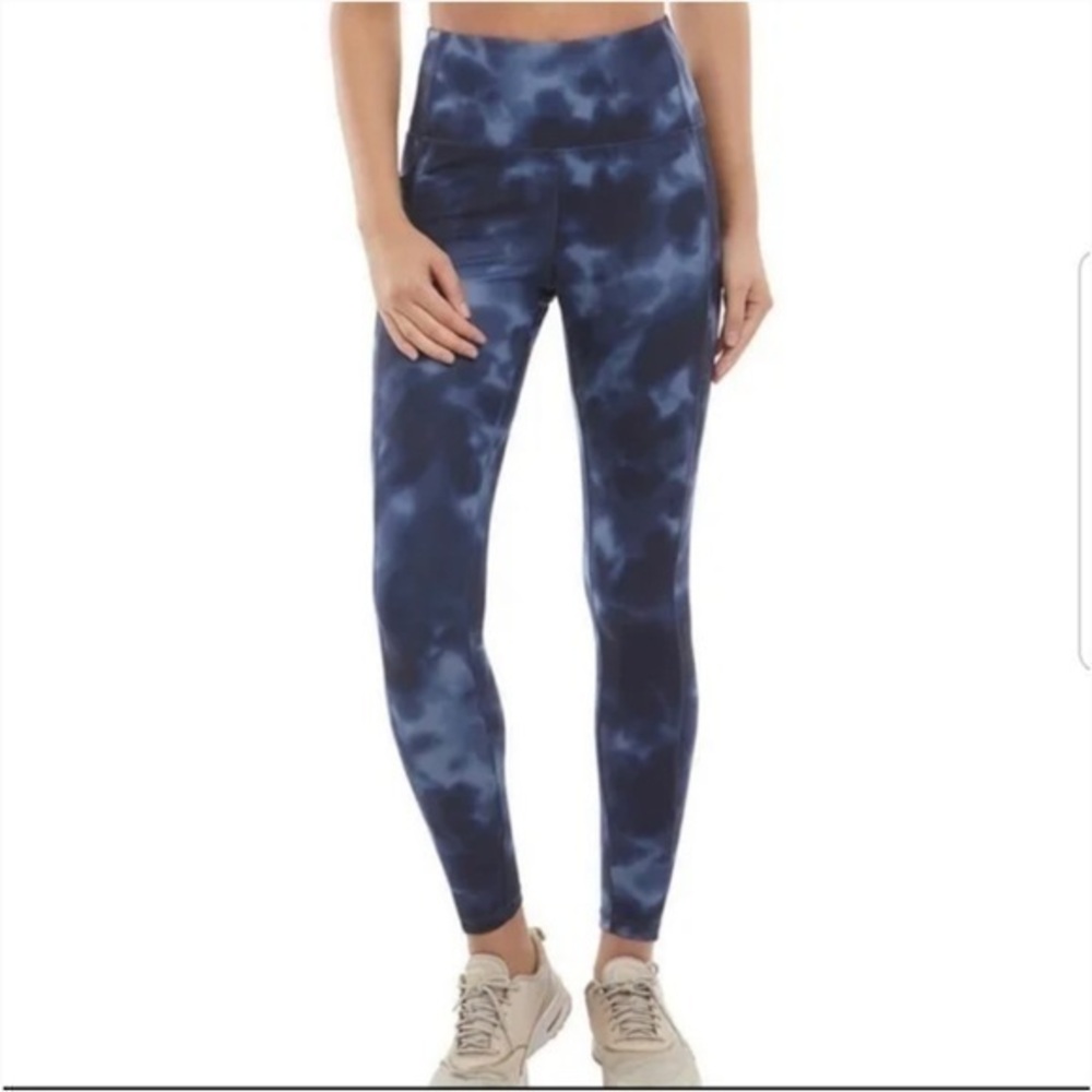 Danskin Womens Super Soft Navy Blue High waisted Side pockets Leggings Tie Dye